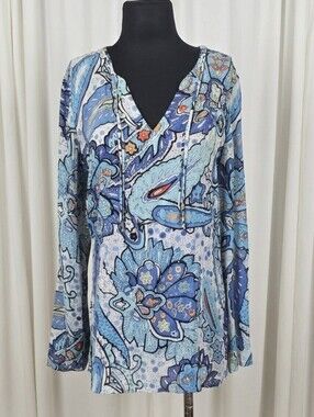 i.e. 100% Silk Blue Paisley V-Neck Tunic Top.